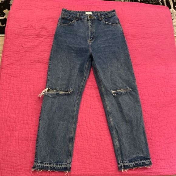 Sandro Blue Straight Leg Jeans with Distressed Details. uA4 - Picture 4 of 9